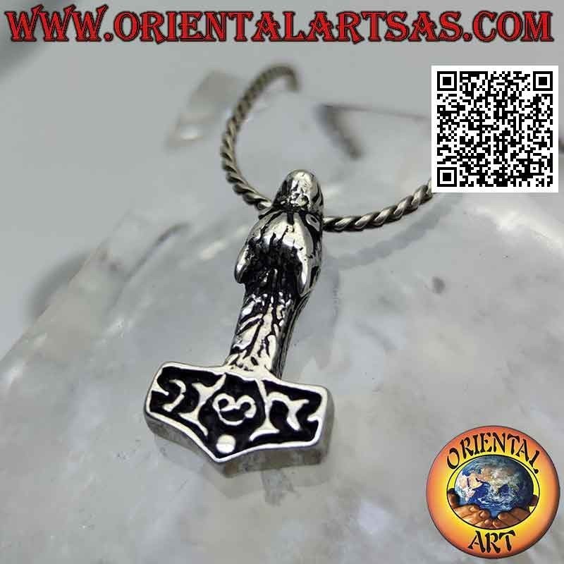 Pendentif en argent, marteau de Thor avec tête de loup sur le manche