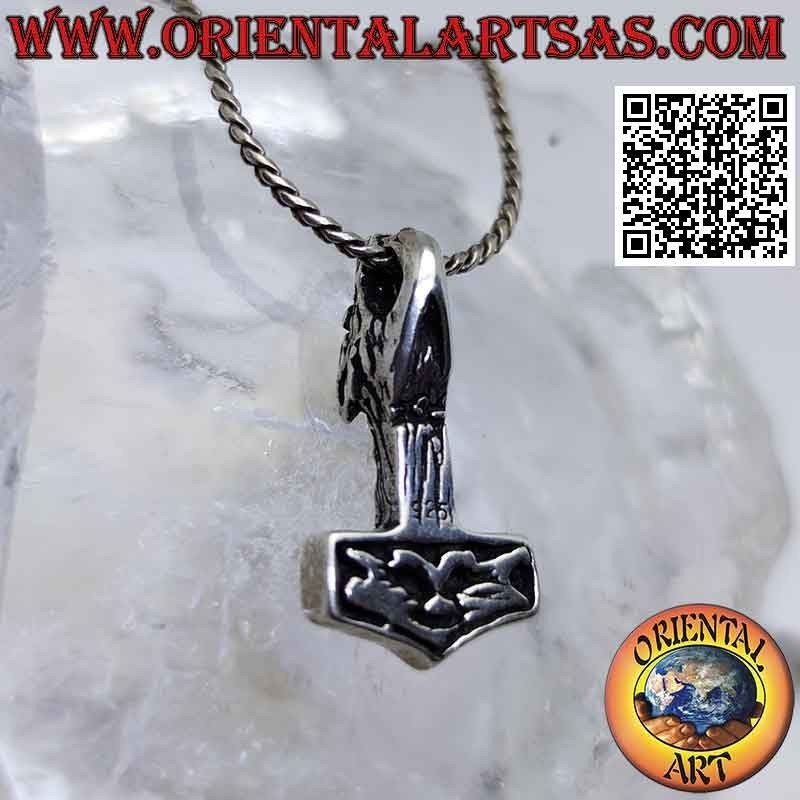 Pendentif en argent, marteau de Thor avec tête de loup sur le manche