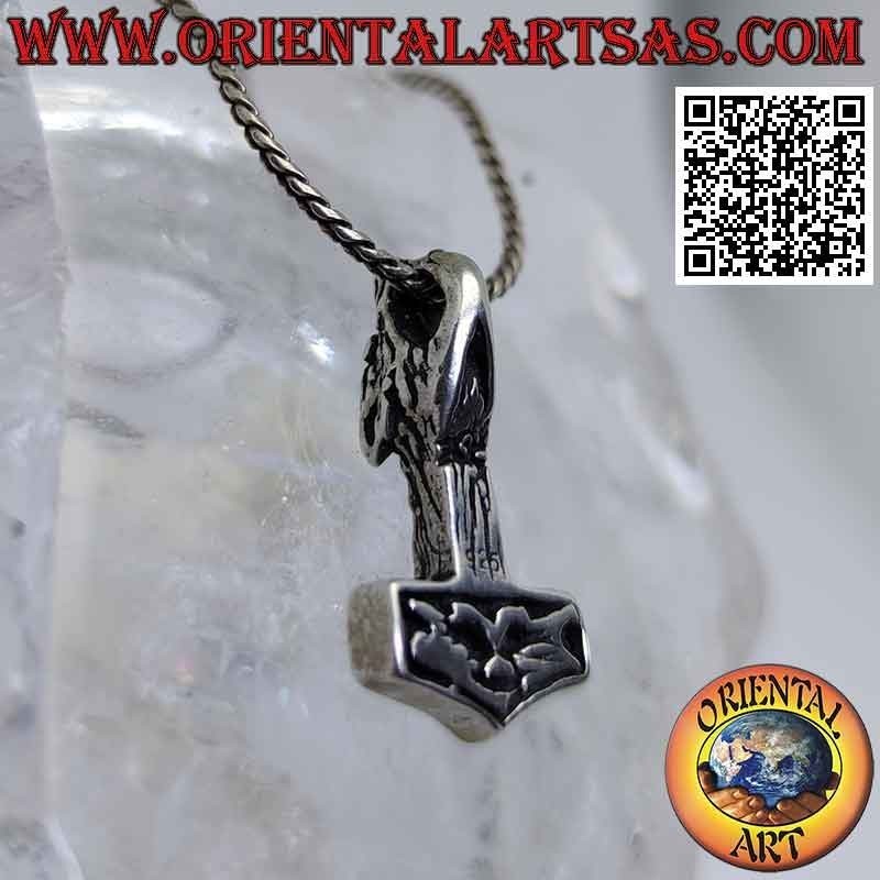 Pendentif en argent, marteau de Thor avec tête de loup sur le manche
