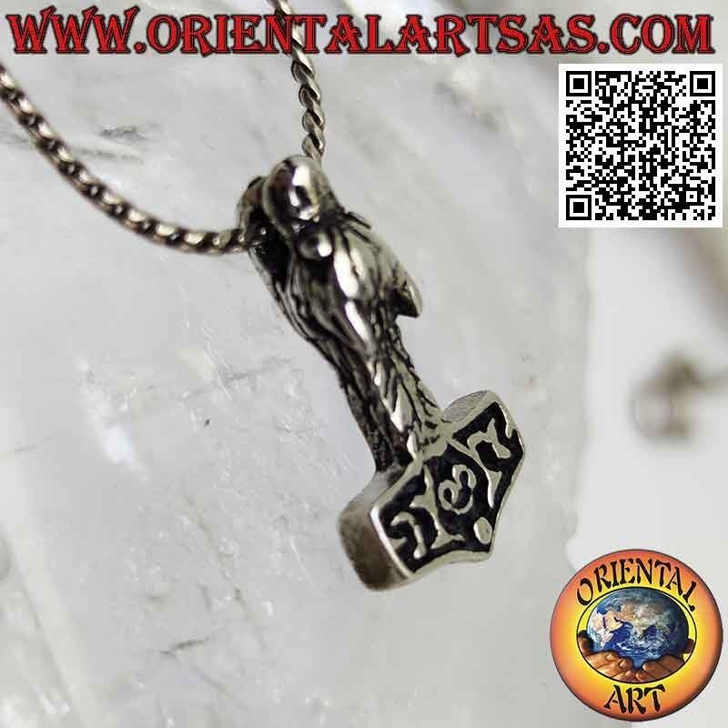 Silver pendant, Thor's hammer with wolf's head on the handle