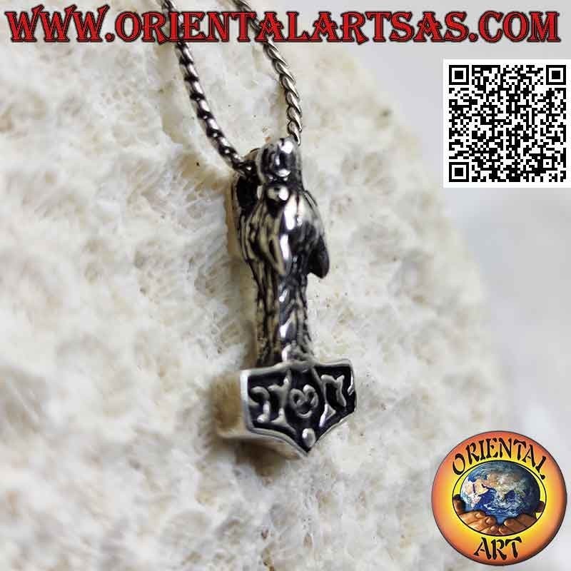 Silver pendant, Thor's hammer with wolf's head on the handle