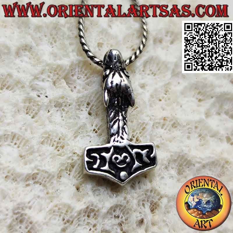 Pendentif en argent, marteau de Thor avec tête de loup sur le manche