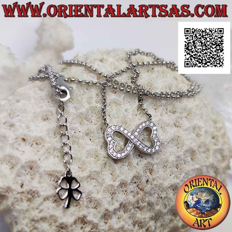 Collana in argento 925 ‰ a catenina con infinito di due cuori a specchio tempestati di marcassite