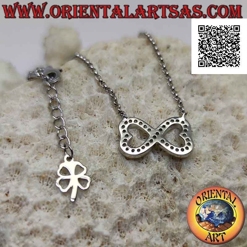 Collier chaîne en argent 925 ‰ avec infinité de deux cœurs en miroir parsemés de marcassite