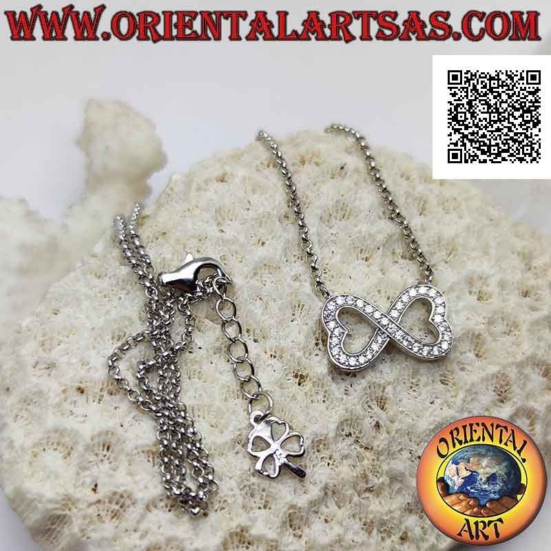 Collar de cadena de plata 925 ‰ con infinito de dos corazones espejados tachonados con marcasita