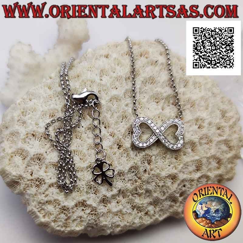 925 ‰ silver chain necklace with infinity of two mirrored hearts studded with marcasite