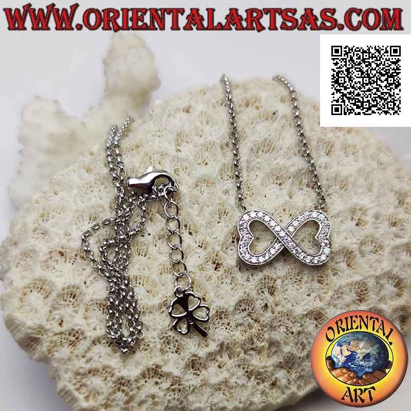 Collar de cadena de plata 925 ‰ con infinito de dos corazones espejados tachonados con marcasita