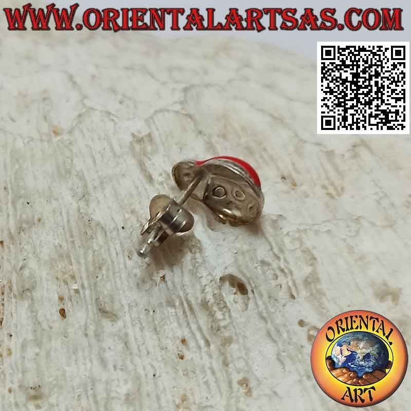 Mini orecchino in argento, la coccinella smaltata rossa grande con ali socchiuse