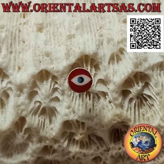 Mini silver earring, the round eye (red)