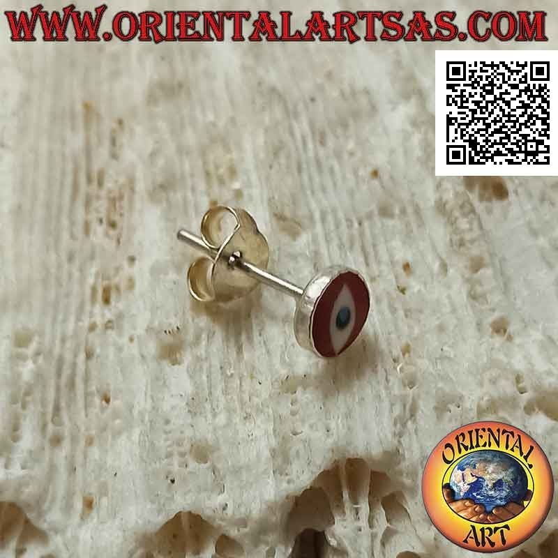 Mini Silberohrring, das runde Auge (rot)
