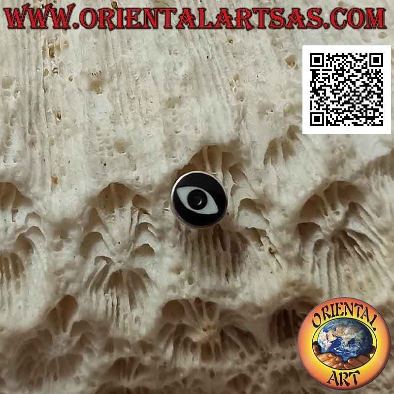 Mini pendiente de plata, el ojo redondo (negro)