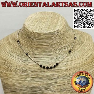 Choker necklace with faceted onyx beads and 925 ‰ silver strung