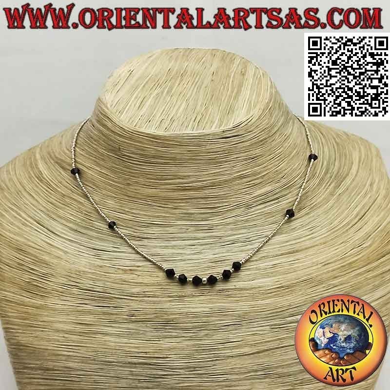 Collana girocollo di perline di onice sfaccettata e di argento 925 ‰ infilate