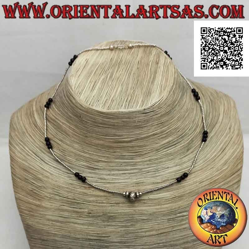 Collana girocollo di perline di onice (tris) e di argento 925 ‰ infilate con inserti centrale