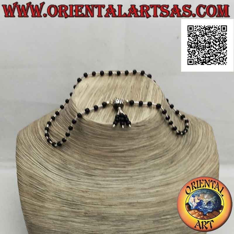 Collana girocollo di perline di onice e di argento 925 ‰ infilate con ciuffetto