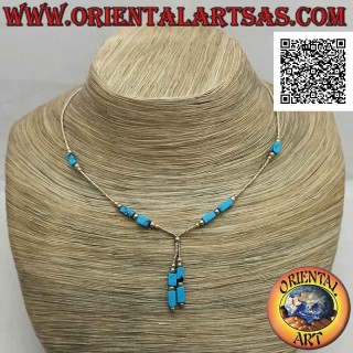 Choker necklace of 925 ‰ silver beads and turquoise parallelepipeds strung with a tuft