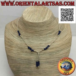 Chokerhalskette aus 925 ‰ Silberperlen und Lapislazuli-Fragmenten mit einem Büschel aufgereiht