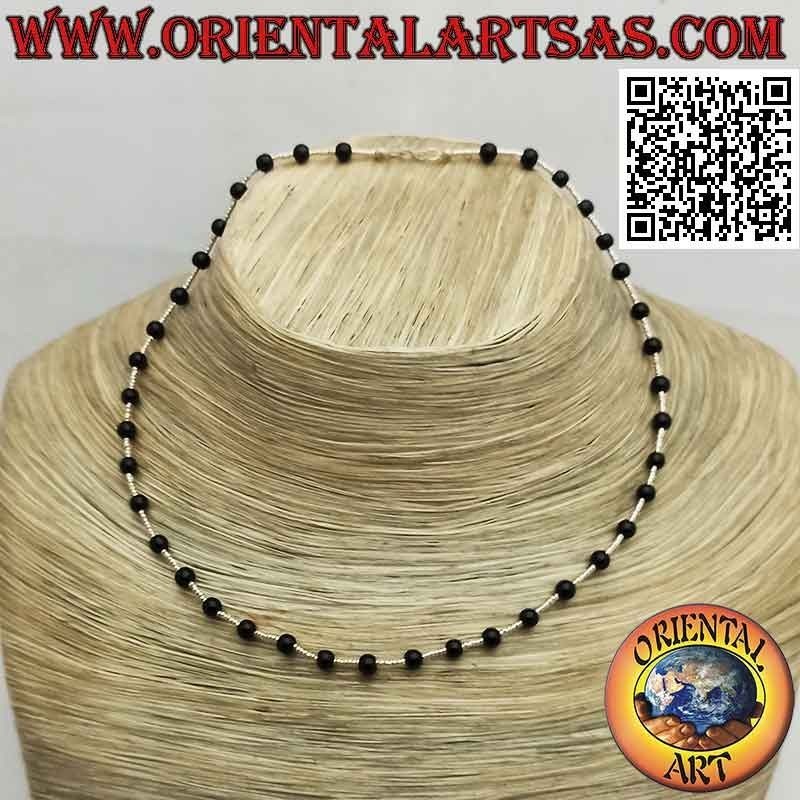 Collana girocollo di perline di onice e di argento 925 ‰ infilate