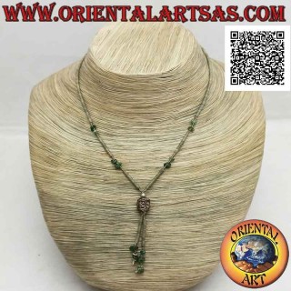 Chokerhalskette aus Röhren und Fragmenten aus roher grüner Jade und 925 ‰ Silber mit einem Büschel (parallelpiped)