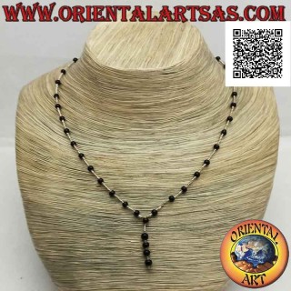 Gargantilla de cuentas de ónix y plata argento 925 ensartada con hilo colgante