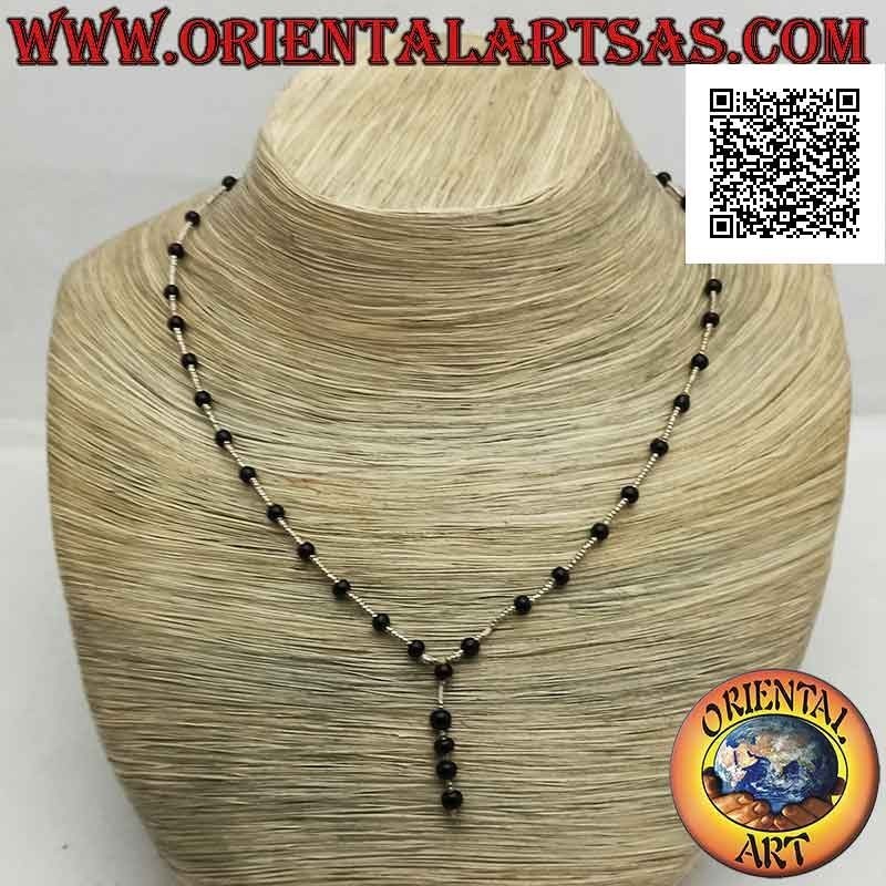 Collana girocollo di perline di onice e di argento 925 ‰ infilate con filo pendente