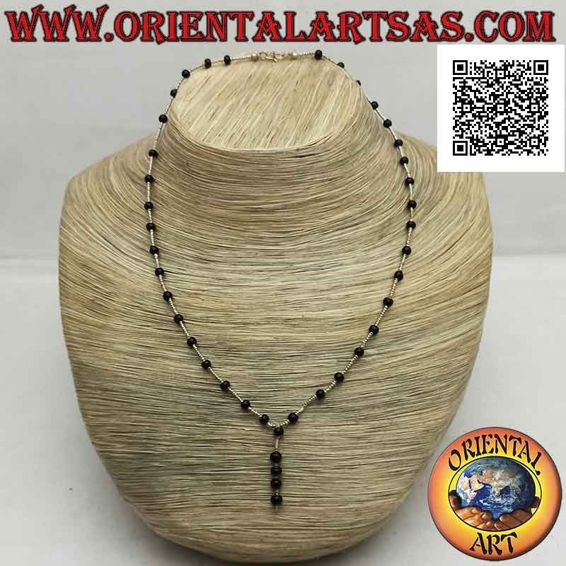Choker necklace with onyx and 925 ‰ silver beads strung with a pendant thread