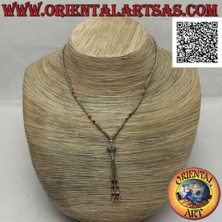 Chokerhalskette aus grünen und braunen Rohjaderöhren und 925 ‰ Silber bespannt mit einem Büschel (Rhombus)