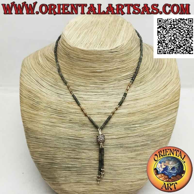 Chokerhalskette aus dunkelbraunen Rohjaderöhren und 925 ‰ Silber bespannt mit Büschel (Zylinder)