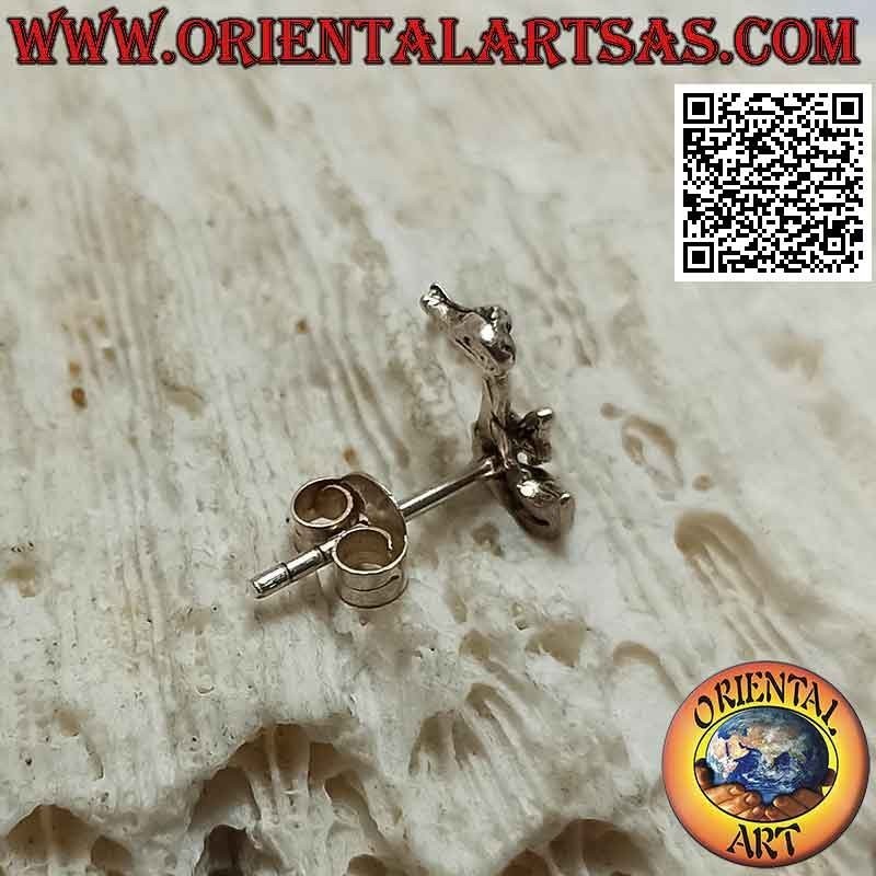 Mini silver earring, the duck with the long neck and the bow tie