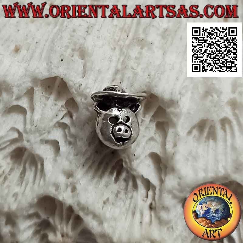 Mini orecchino in argento, il porcellino col cappello da cowboy