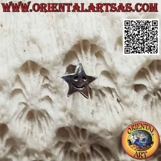 Mini pendiente de plata, estrella con cara sonriente grabada