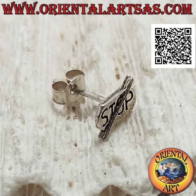 Mini silver earring, the "stop" crossed out