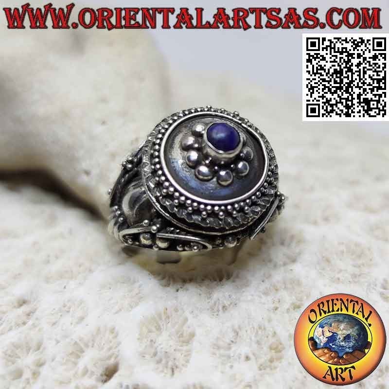 Bague boîte en argent - porte-poison avec lapis-lazuli rond