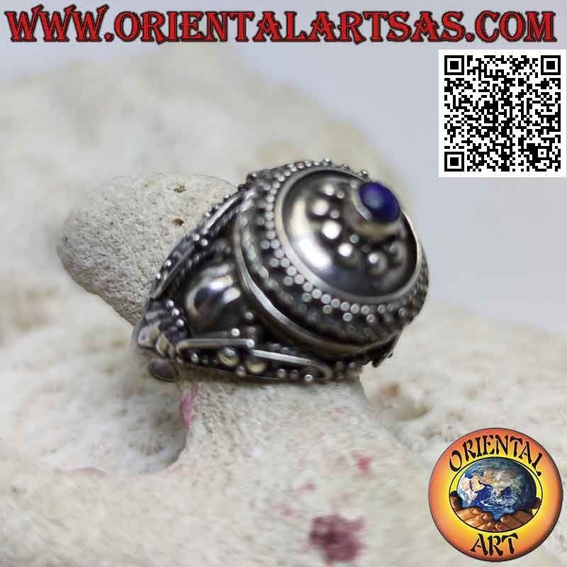 Silberner Boxring - Gifthalter mit rundem Lapislazuli