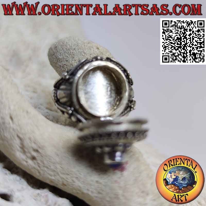 Anillo de caja de plata - soporte de veneno con lapislázuli redondo