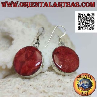 Orecchini in argento con madrepora rossa (corallo) tonda a filo bordo liscio