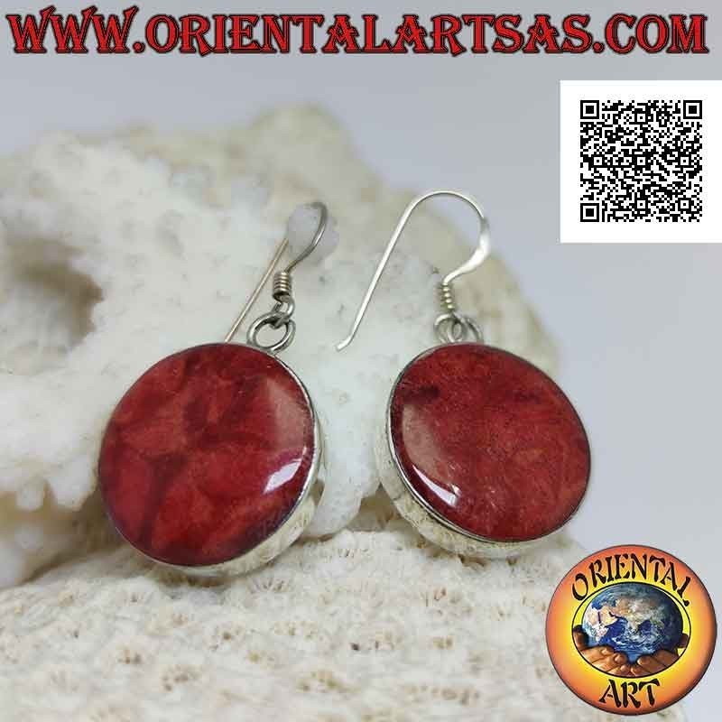 Orecchini in argento con madrepora rossa (corallo) tonda a filo bordo liscio
