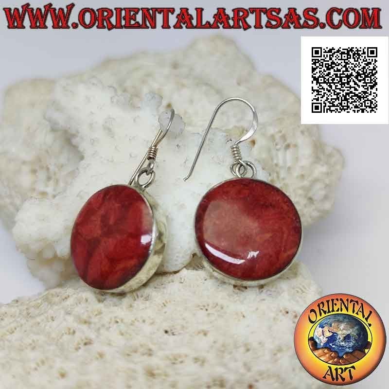 Orecchini in argento con madrepora rossa (corallo) tonda a filo bordo liscio