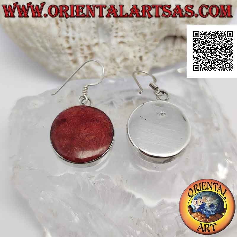 Boucles d'oreilles en argent avec madrepora rouge rond (corail) avec bord lisse