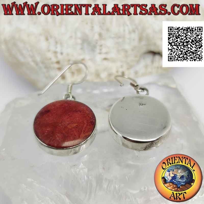 Boucles d'oreilles en argent avec madrepora rouge rond (corail) avec bord lisse