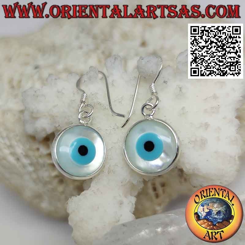 Silberne Ohrringe, das Auge Allahs (Amulett gegen bösen Blick und Pech)