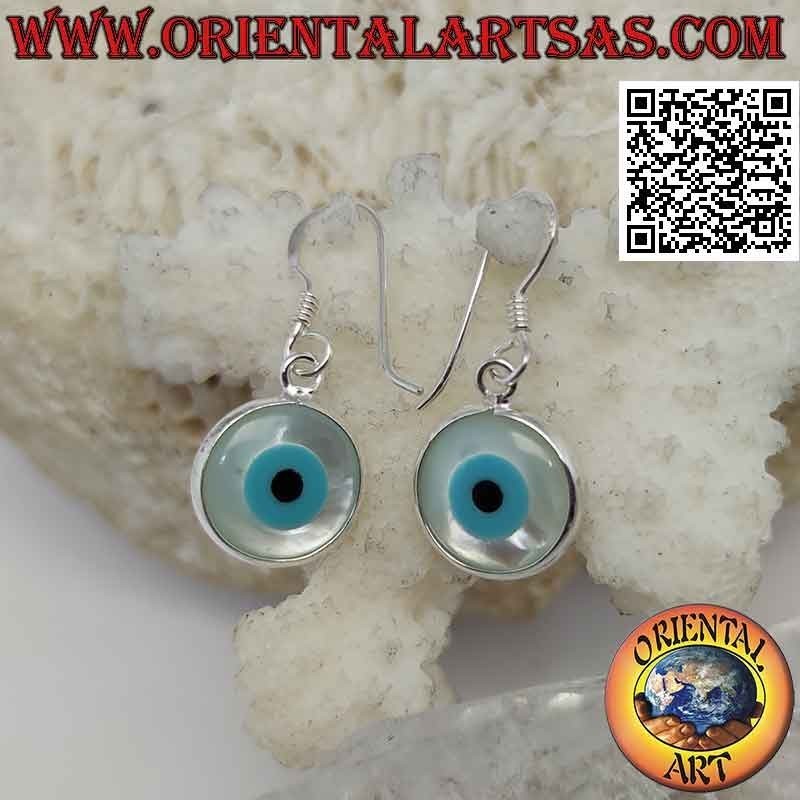 Silver earrings, the eye of Allah (amulet against evil eye and bad luck)