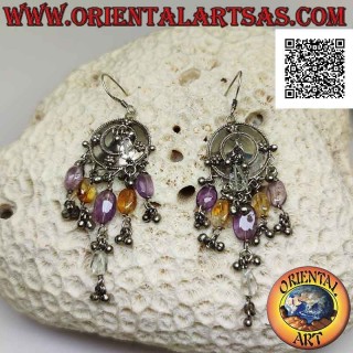 Silberne Schildohrringe mit Amethyst-, Topas- und Bergkristall-Anhängern