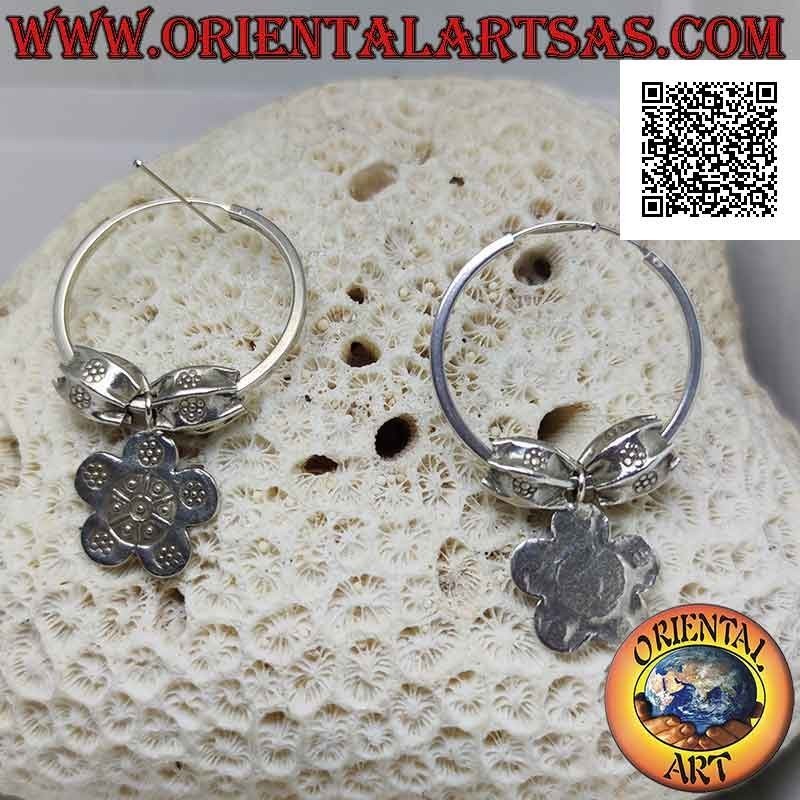 Boucles d'oreilles cercle carré en argent (Karen) avec inserts amovibles et pendentif fleur