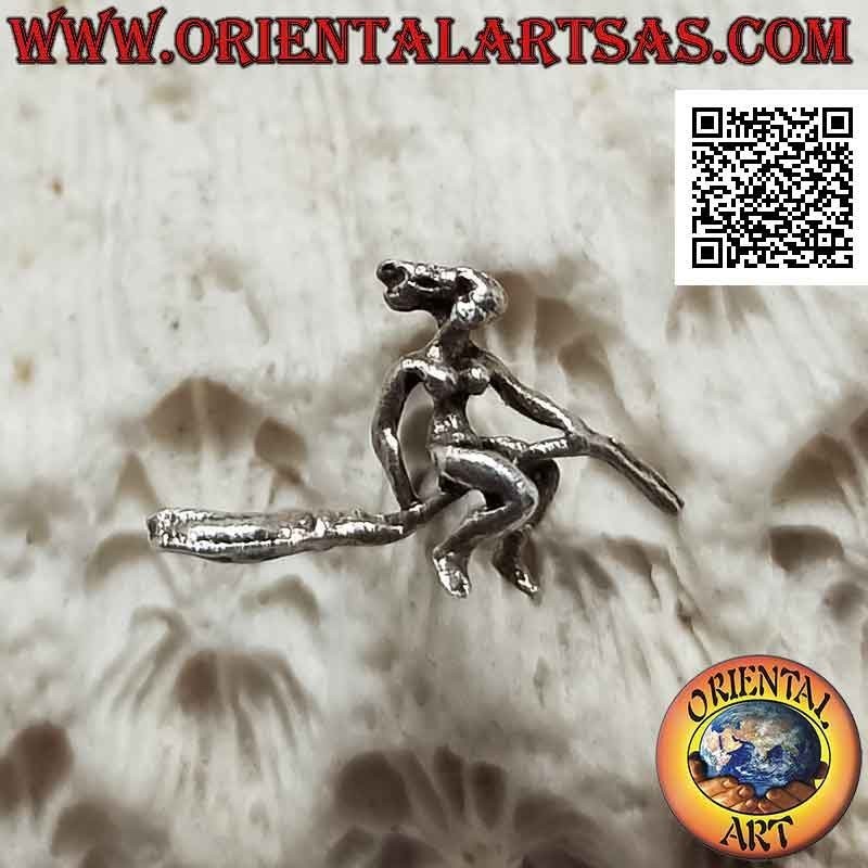 Mini silver earring, the witch on the broom (b)