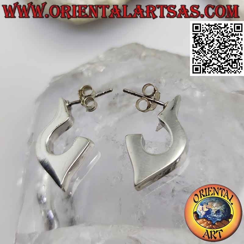 Pendientes de plata con lóbulo semicírculo alargado liso y cuadrado