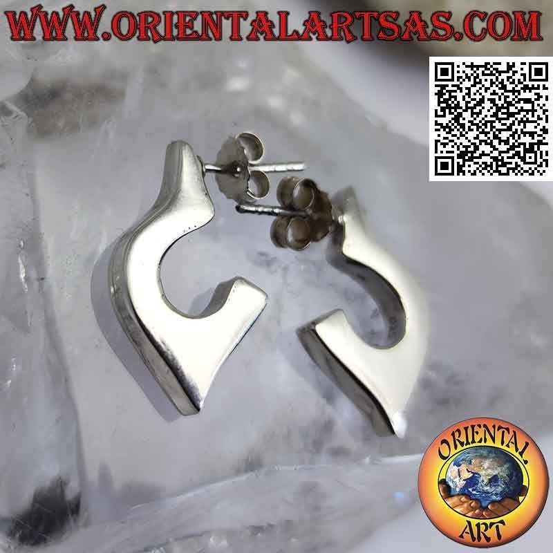 Boucles d'oreilles en argent avec lobe demi-cercle allongé lisse et carré