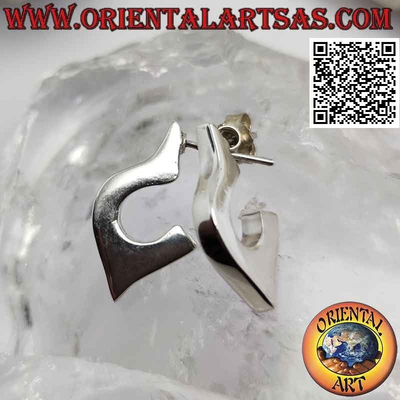 Pendientes de plata con lóbulo semicírculo alargado liso y cuadrado