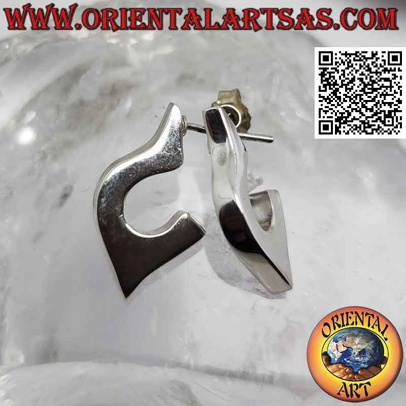 Pendientes de plata con lóbulo semicírculo alargado liso y cuadrado