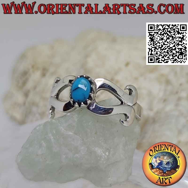 Silver ring with turquoise set in the center of a smooth infinity